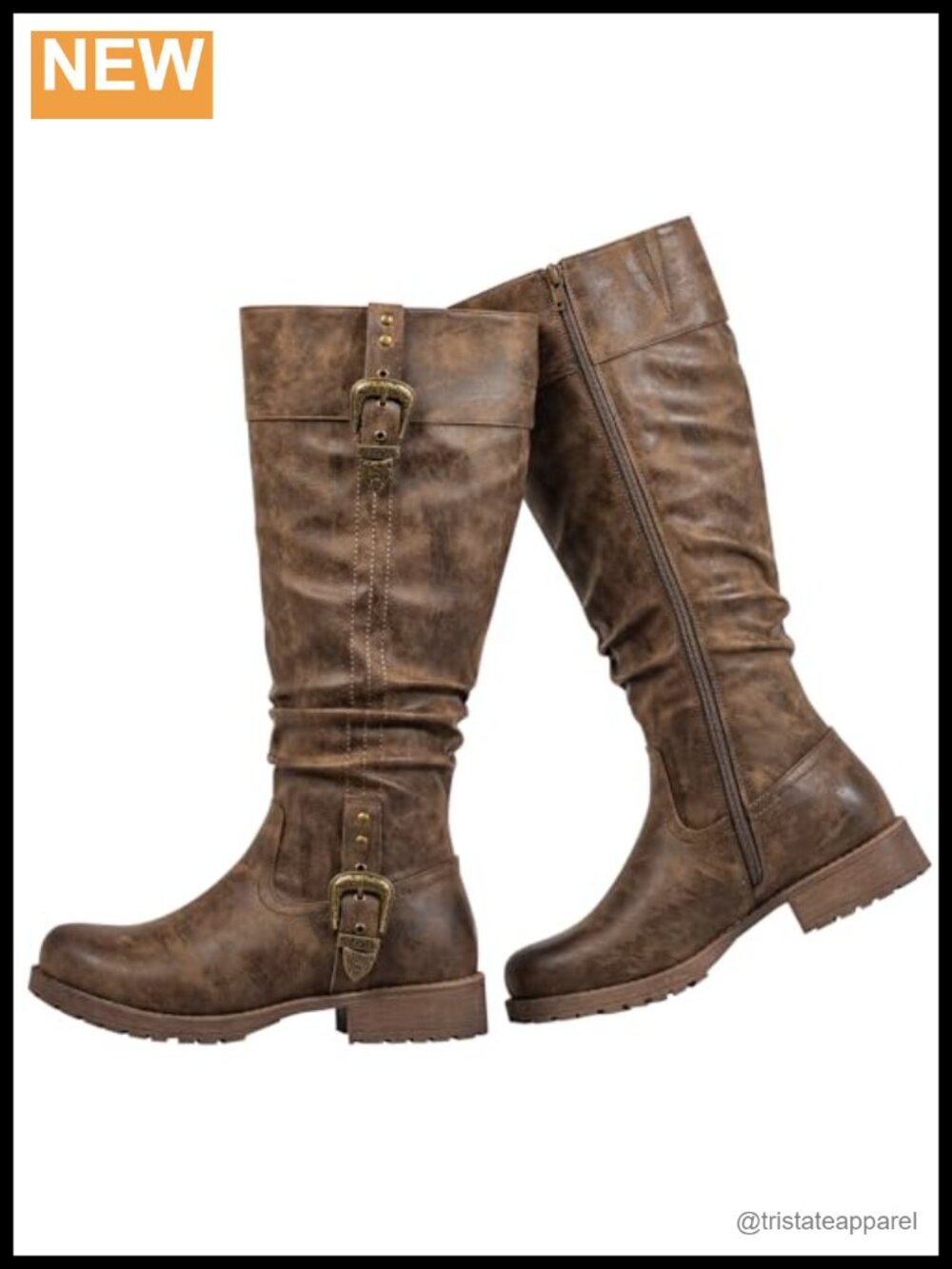 Women's Faux Leather Knee High Boots Hidden Stretch Panel Chunky Low Heel
